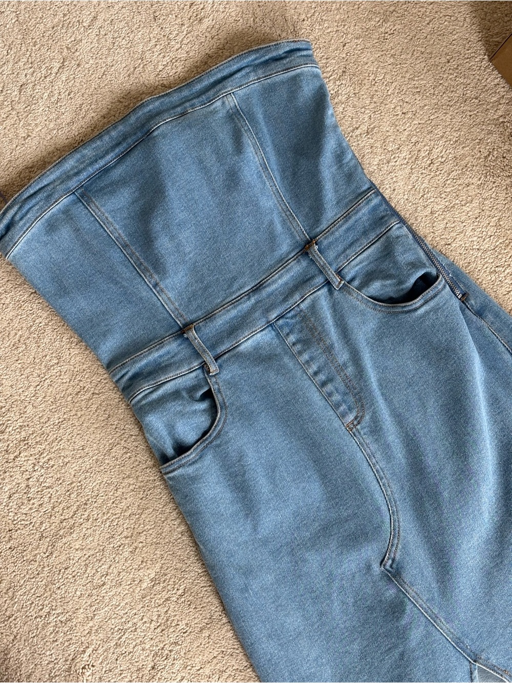 The Vintage Shop Strapless Light Blue Denim Dress